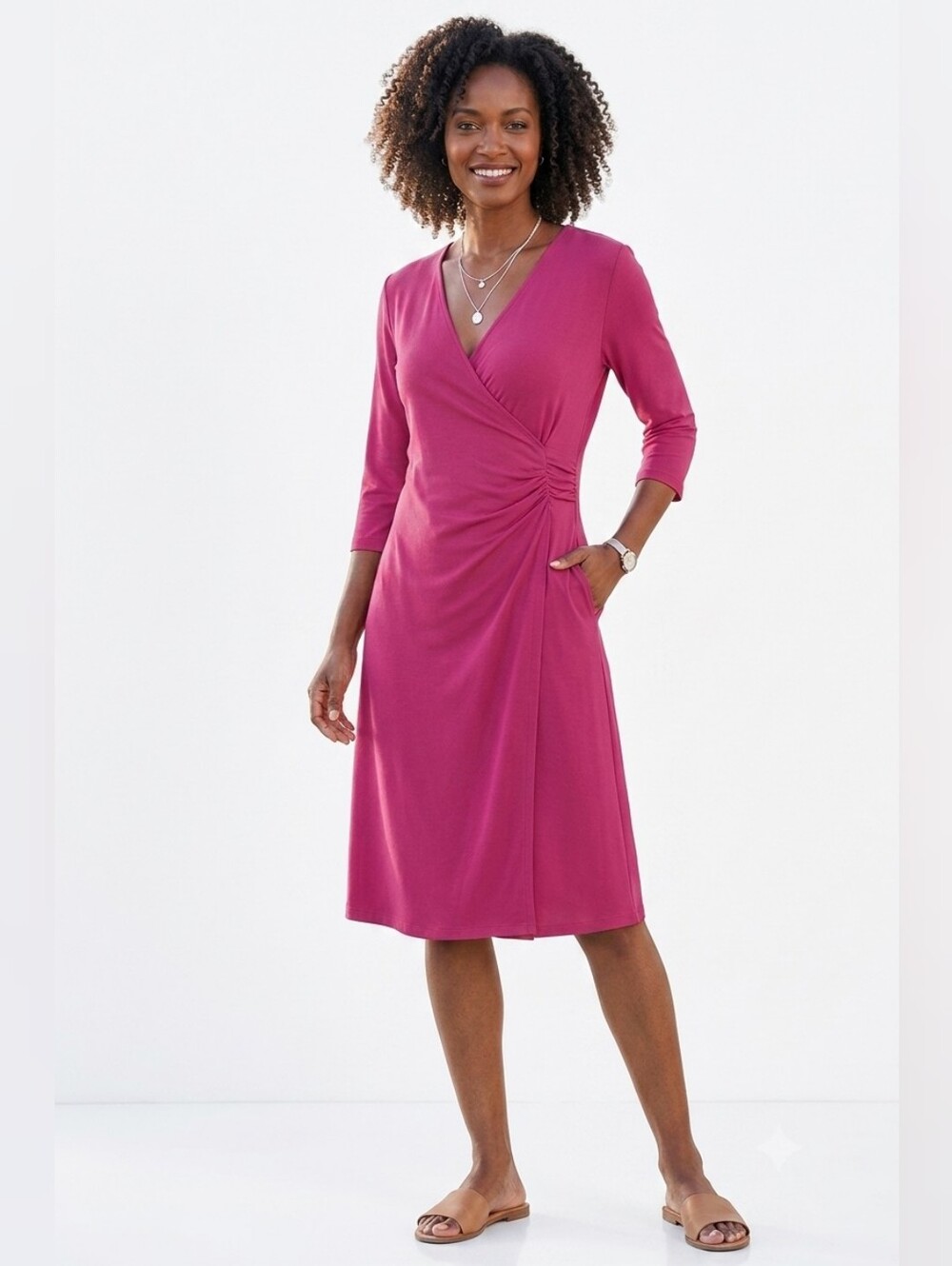 Soft Surroundings Hyannis Faux Wrap Dress In Sangria Purple Pink Size Small